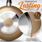 15-Piece Nonstick Kitchen Cookware Set - PTFE/PFOA/PFOS Free Heat Resistant Lacquer Kitchen Ware Pots Pan Set w/Bakelite Handles, Saucepan, Frying Pans, See-through Lid - SereneLife SLCW15GLD (Gold)