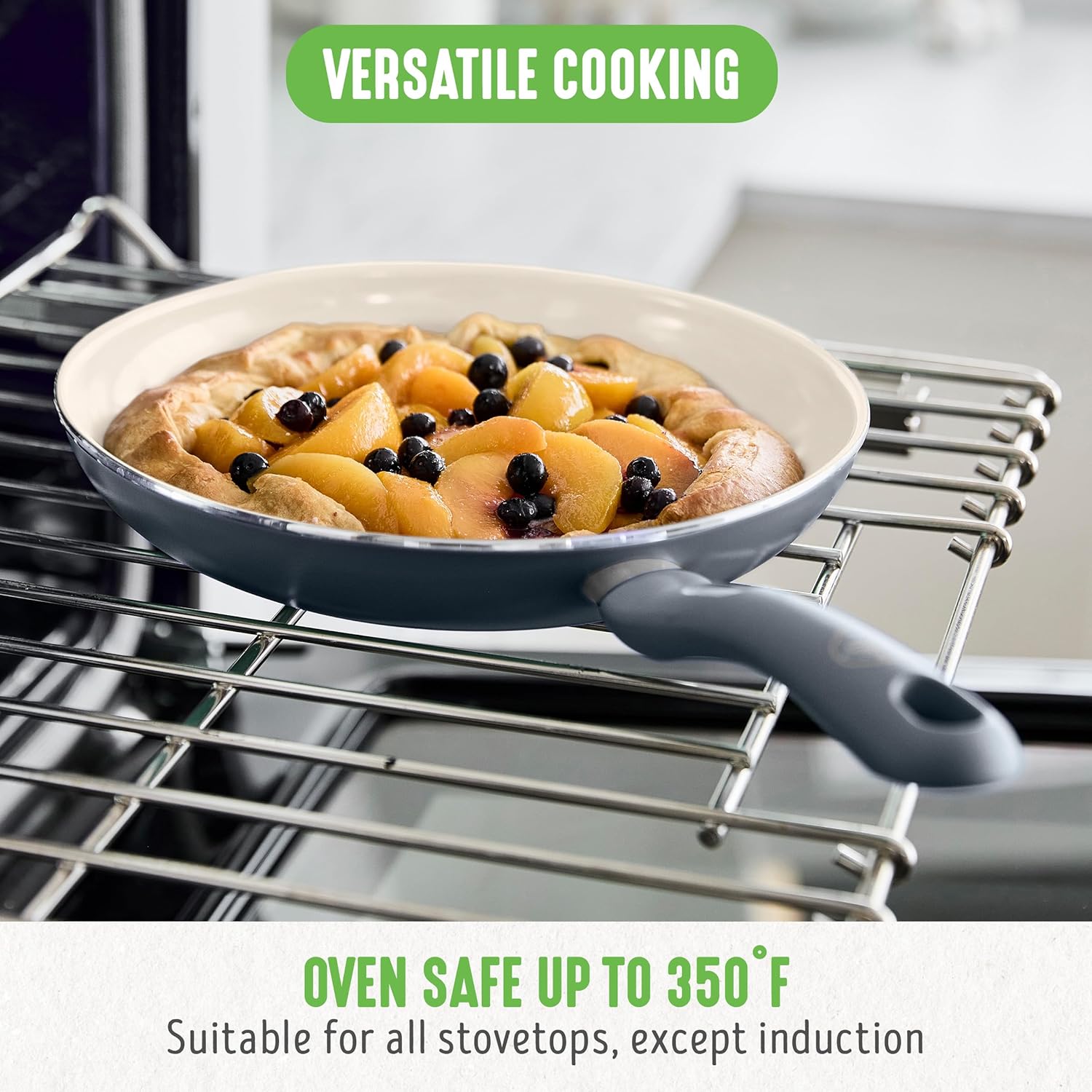 GreenLife 16 Piece Nonstick Cookware Set, Soft Grip Non-Toxic PFAS-Free Ceramic Pots & Pans, Dishwasher & Oven Safe, Frying, Sauce, Saute, Utensils, Glass Lids, Stay-Cool Handles, Wobble Free, Gray