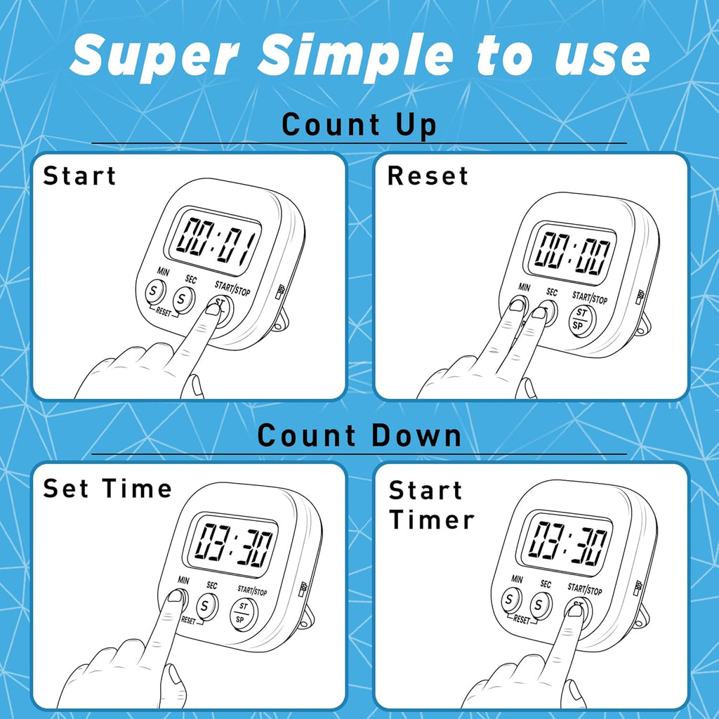 Kitchen Timers for Cooking and Baking with Big Digital Numbers and Loud Alarm Used in Cooking, Classroom, and Office.