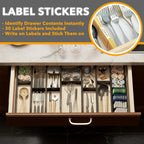 SpaceAid Bamboo Drawer Dividers with Inserts and Labels, Kitchen Adjustable Drawer Organizers, Expandable Organization for Home, Office, Dressers, 10 Dividers with 24 Inserts (17"-22" Black)