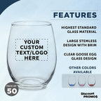 Custom Stemless Wine Glasses by ARC Perfection 15 oz. Set of 50, Personalized Bulk Pack - Restaurant Glassware, Perfect for Red Wine, White Wine, Cocktails - Clear