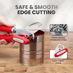 Zulay Kitchen Heavy Duty Stainless Steel Can Opener Manual with Bottle Opener - Rust Proof Manual Can Opener With Turn Knob & Comfy Soft Grip Handles - Cherry Red
