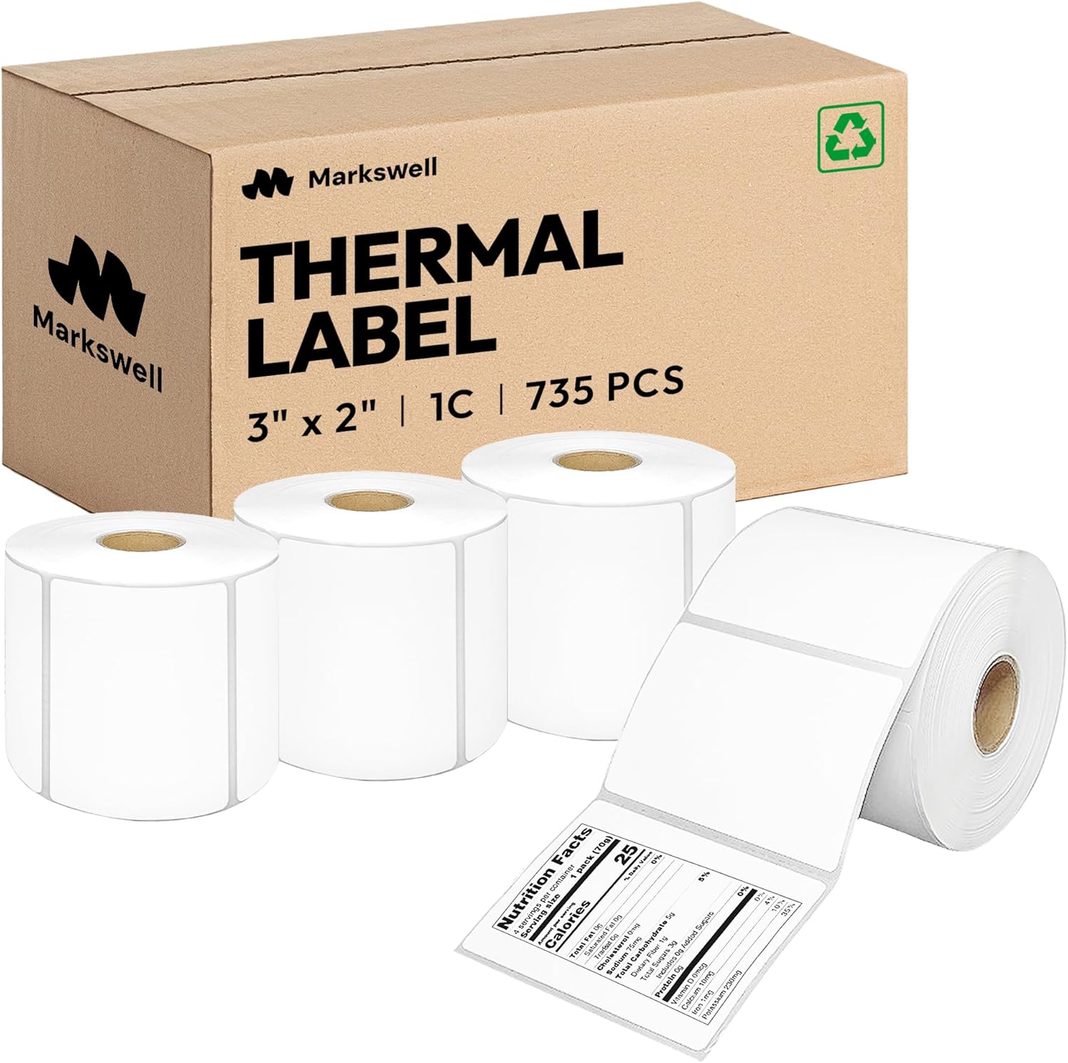 3x2 Direct Thermal Label, Barcode Address Mailing Name Shipping Labels, Perforated Thermal Stickers, Multipurpose, Commercial Grade for Thermal Printer, Strong Adhesive, 735/Roll, 4 Rolls