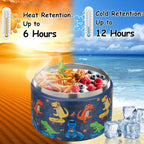 12oz Insulated Vacuum Food Jar with Buckle Lid Wide Mouth Soup Thermo for Hot Food Kids Leakproof Stainless Steel Lunch Container (Blue-Dinosaur)