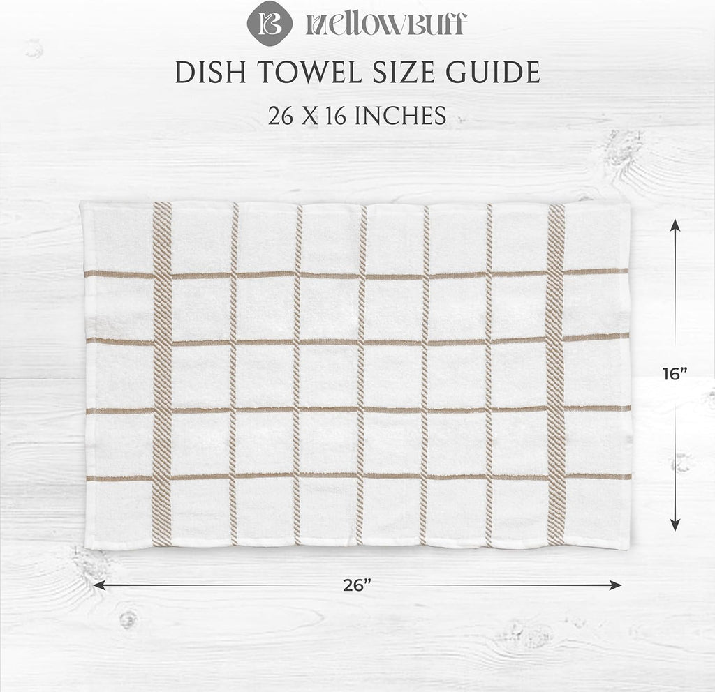 100% Cotton Terry Dish Towels, 4 Pack Checks, 16 x26 Inches, Super Soft and Absorbent Kitchen Towels, Perfect for Kitchen Cleaning and Dish Washing | Tan