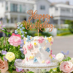 1 PCS Happy Birthday Cake Topper Glitter Happy Birthday Cake Pick Bunting Decor for Anniversary Celebrating Happy Birthday Party Cake Decorations Supplies Orange