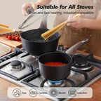 SENSARTE Nonstick Sauce Pan with Lid, 3.0 Quart Saucepan with Double Spout, Multipurpose Large Cooking Pot, Non toxic Kitchen Sauce Pot, Non stick Saucier Pan, Induction Comptable, PFOA Free