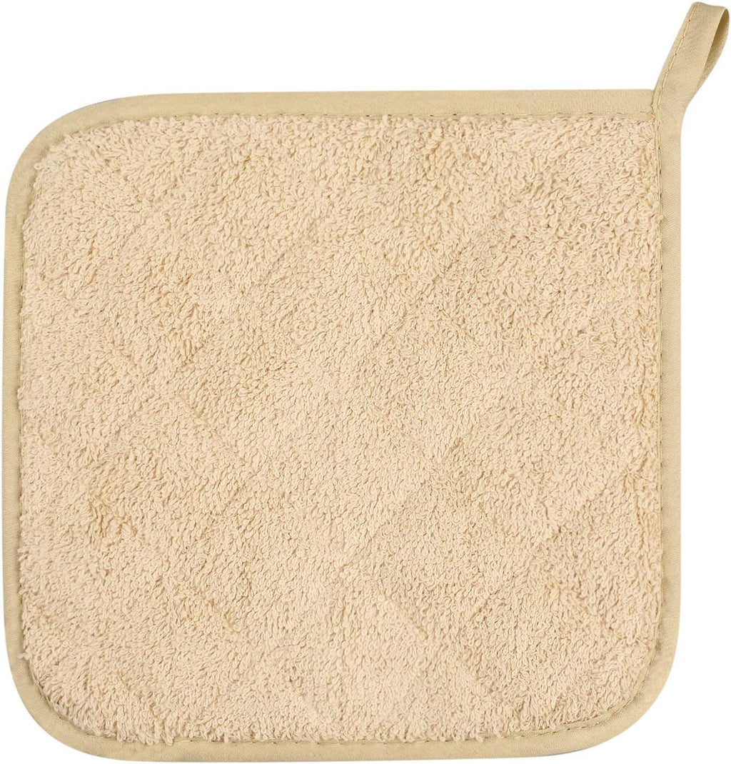 100% Cotton Kitchen Everyday Basic Terry Pot Holder Heat Resistant Coaster Potholder for Cooking and Baking Set of 5 Light Brown