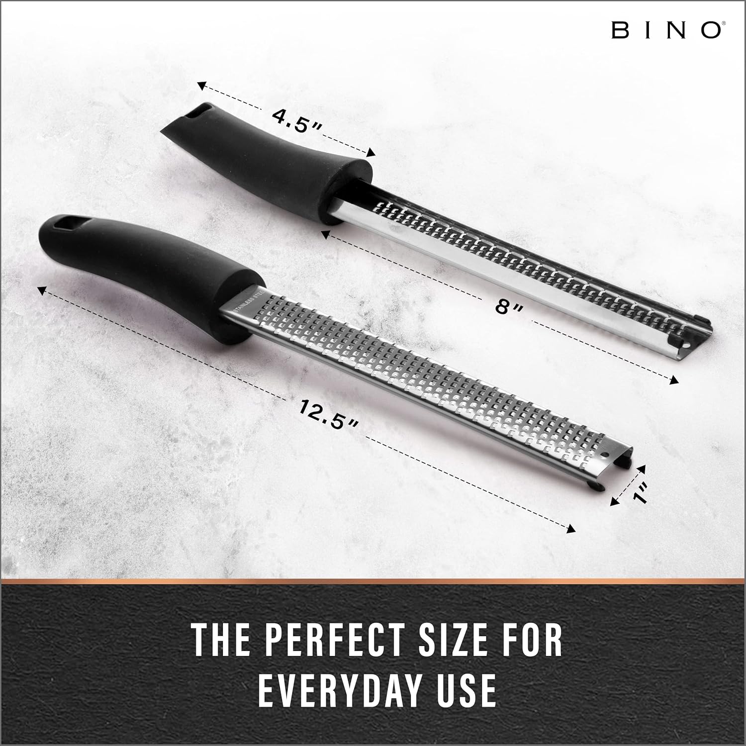 BINO Stainless Steel Rasp-Style Grater | Parmesan Grater | Zester Tool | Kitchen Handheld Graters | Culinary Tools | Lemon & Orange Zester | Spice Grater | Cooking & Baking Utensils & Accessories