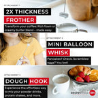 Secretbase 3 Speed Rechargeable Milk Frother, Pitcher, Charging Base - Handheld Mixer for Latte, Drinks, Matcha - Includes Cup, Electric Stirrer, Double-Whisk Frother for Coffee, Egg Beater (White)