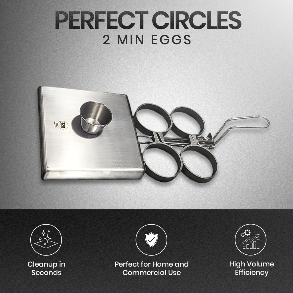 Rattleware Stainless Steel Egg Rings - Commercial-Grade, Even Cooking, Heat-Resistant Handle, Ideal for Frying Eggs - Durable & Trusted by Professional Chefs Worldwide (4 Ring Set)