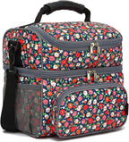 FlowFly Double Layer Cooler Insulated Lunch Bag Adult Lunch Box Large Tote Bag for Men, Women, With Adjustable Strap,Front Pocket and Dual Large Mesh Side Pockets
