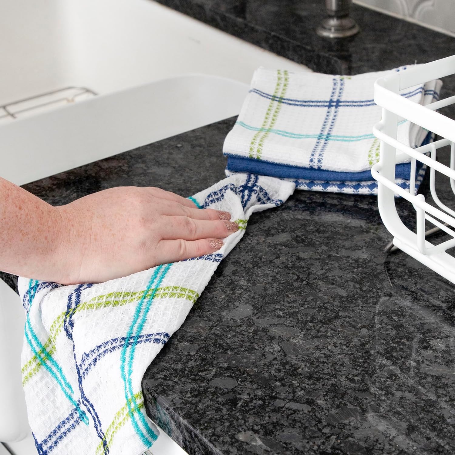 T-fal Premium Waffle Dish Cloths (8-Pack), 12"x13" Highly Absorbent, Super Soft Long Lasting 100% Cotton Flat Waffle Dish Towel for Washing Dishes, Cool