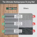 Stone Drying Mat for Kitchen Counter - Grey 12x16In Dish Drying Mat - Foldable Diatomite Stone Dish Rack - Absorbent Diatomaceous Earth Non-Slip Tray for Bathroom