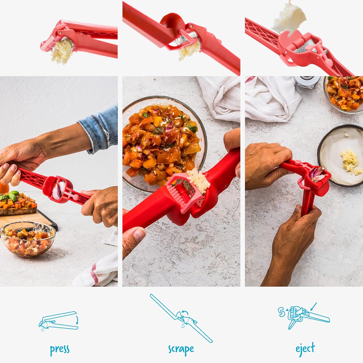 Dreamfarm Garject Lite 2-In-1 Garlic Peeler, Garlic Press & Mincer with Garlic Peel Ejector, Nylon - Red