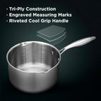 Tri-Ply Stainless Steel Sauce Pan with Steamer Basket & Straining Glass Lid— 2-in-1 Multi-Function Pot for Steaming, Boiling & Simmering — Healthy, Durable, Rust-Resistant, Professional-Grade Cookware