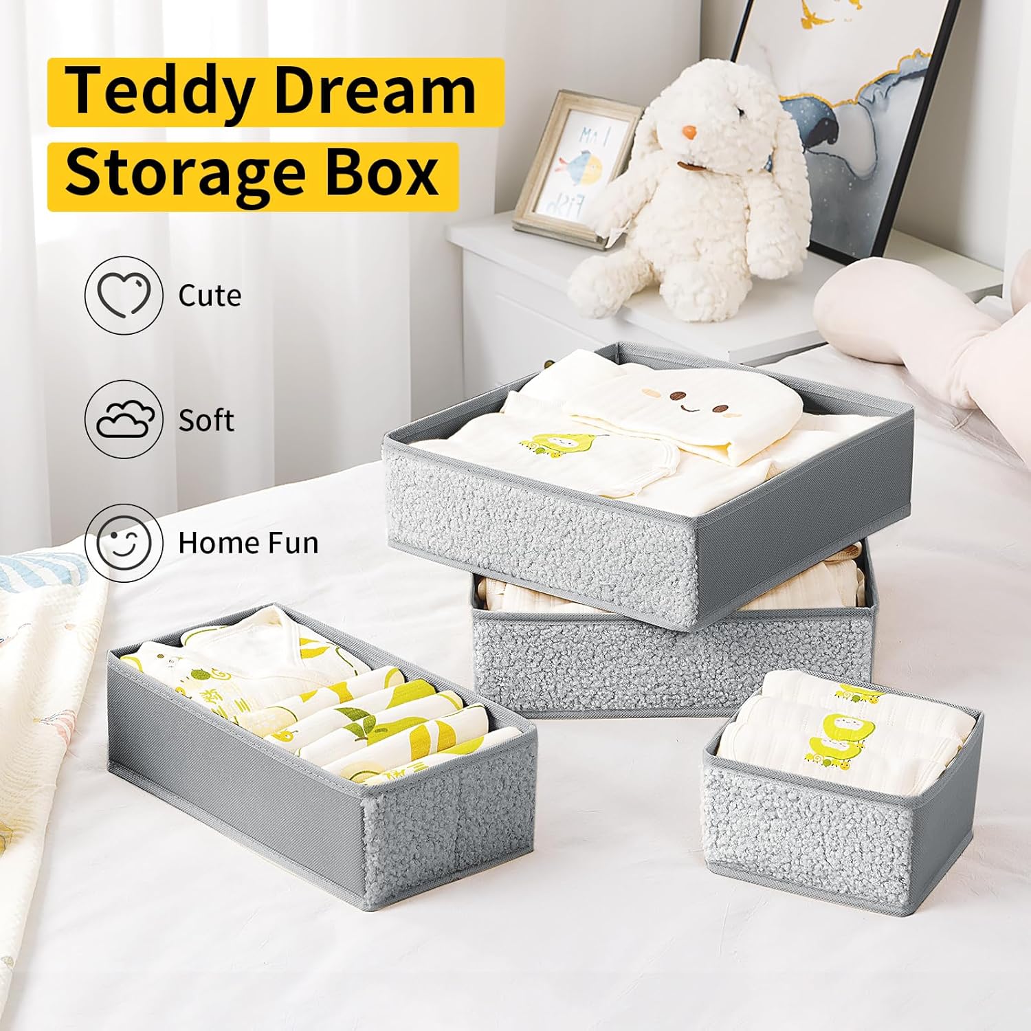 Drawer Organizer Clothes - 12 Pack Dresser Organizer for Nursery, Foldable Sock Underwear Organizer, Baby Drawer Organizer, Small Fabric Storage Bins for Dresser Drawer Closet, Grey