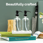Vine Creations Glass Soap Dispenser Set, Kitchen Soap Dispenser Set with Ceramic Tray, 16 oz Dish Soap and Hand Soap Dispensers with Stainless Steel Pump Decor (Clear Bottle/Matte Black)