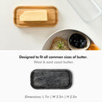 KIVY Butter Dish (Black Marble & Glass) - For countertop and refrigerator door shelf - Marble butter keeper - Stone butter dish - Glass butter dish with lid - Dishwasher Safe
