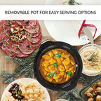 Sunvivi Dual Pot Slow Cooker, 2 Pot Small Mini Crock Buffet Server and Warmer, Upgraded Oval Ceramic Double Pot Buffet Food Warmer Adjustable Temp Glass Lid, Total 2.5 Quarts