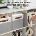 Collapsible Fabric Storage Cube Bins with 2 Reinforced PU Handles, Foldable Storage Organizer Baskets for Closet, Shelves, Living Room | 11"x11"x11", 4 Pack, Gray & White