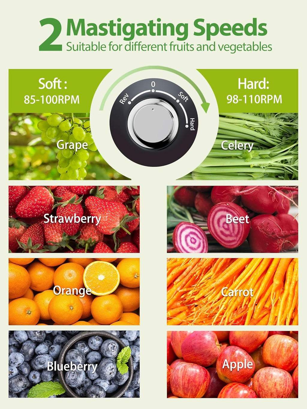 Aeitto Juicer Machines with Soft & Hard Modes, Quiet Motor, Reverse Function, Juicer Machines Vegetable and Fruit, Cold Press Juicer, Easy to Clean with Brush