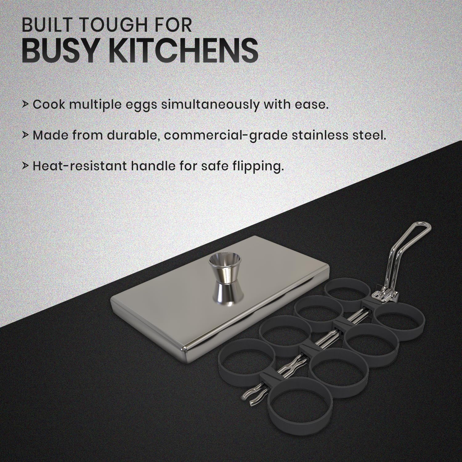 Rattleware Stainless Steel Egg Rings - Commercial-Grade, Even Cooking, Heat-Resistant Handle, Ideal for Frying Eggs - Durable & Trusted by Professional Chefs Worldwide (8 Ring Set)