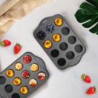 Tosnail 2 Pack 12 Cavity Mini Cheesecake Pan, Mini Cupcake Muffin Baking Pans with Removable Bottom, Round, Black