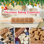 Christmas Embossed Rolling Pin for Baking Cookies Embossing Rolling Pins with Design Wooden Engraved Springerle Roller Pin Dough Patterned Clay Pottery Ceramic Bakers Women (Vintage Square Patterns)