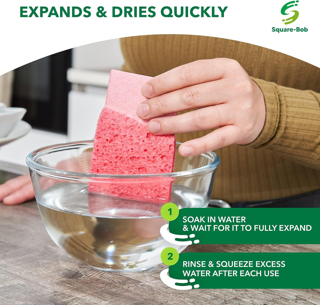 12 PCs Compressed Sponges Kitchen Non-Scratch – Highly Absorbent Kitchen Sponges for Dishes Cleaning, Countertop, Sink, Car –Biodegradable, Quick Drying Cellulose Sponges - Assorted Colors