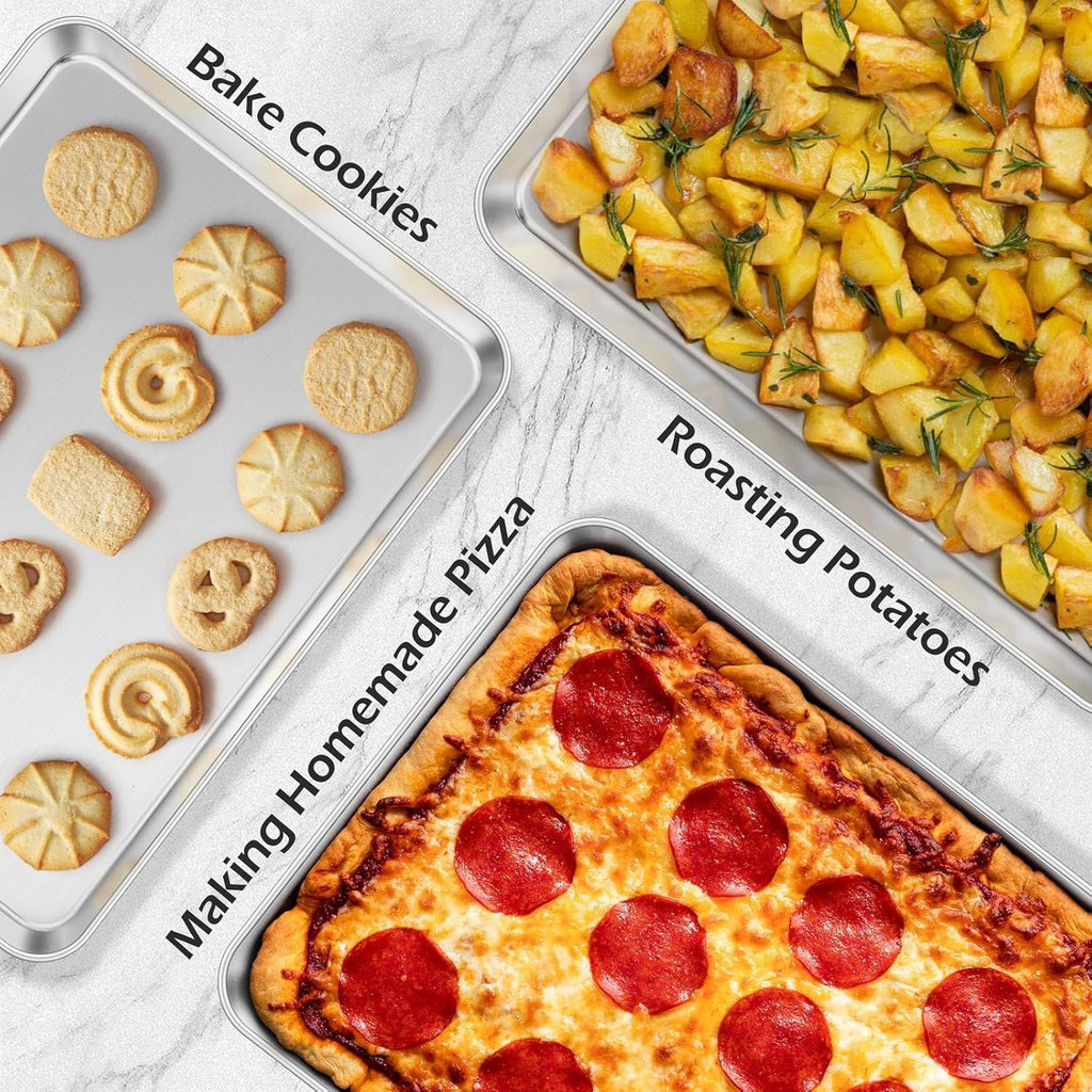 Stainless Steel Baking Sheets Set of 2, Leonyo 17" x 13" Large Half Cookie Sheets for Baking, 1IN Deep Metal Toaster Oven Pan Tray, Dishwasher Oven Safe