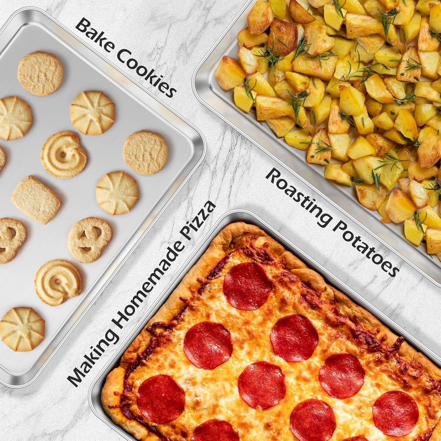 Baking Sheets Set of 2, Leonyo 12.4IN x 9.6IN Stainless Steel Cookie Sheets for Baking, 1IN Deep Metal Toaster Oven Pan Tray for Oven, Dishwasher Safe
