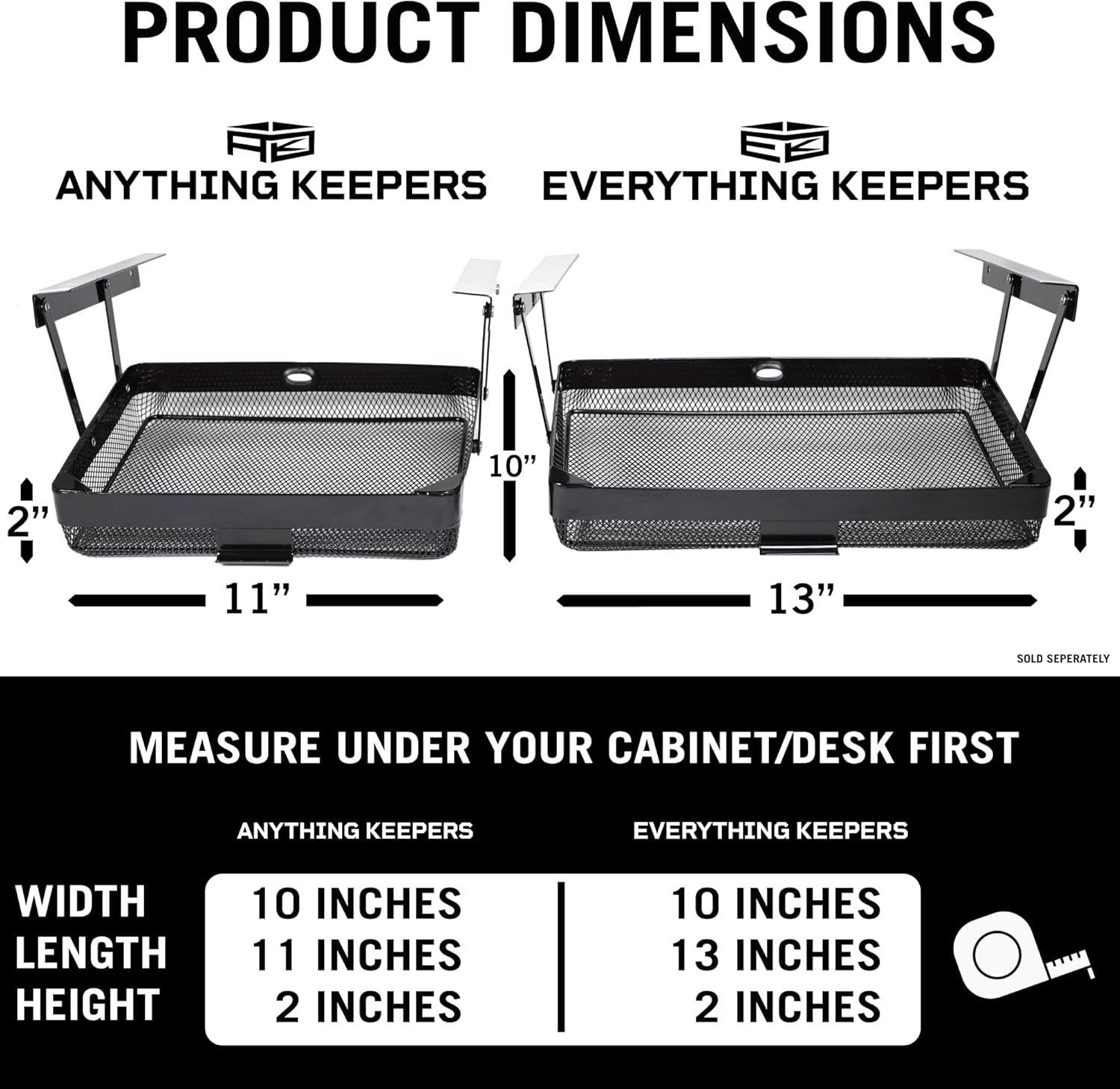 Anything Keeper Under Cabinet, Pull-Down Under Shelf Basket, Drawer Organizer for Office Tables, Under Desk Storage Shelf, RV Space Savers, Camper Must Haves, Easy Install - 11 x 10 x 2.5 in - Black