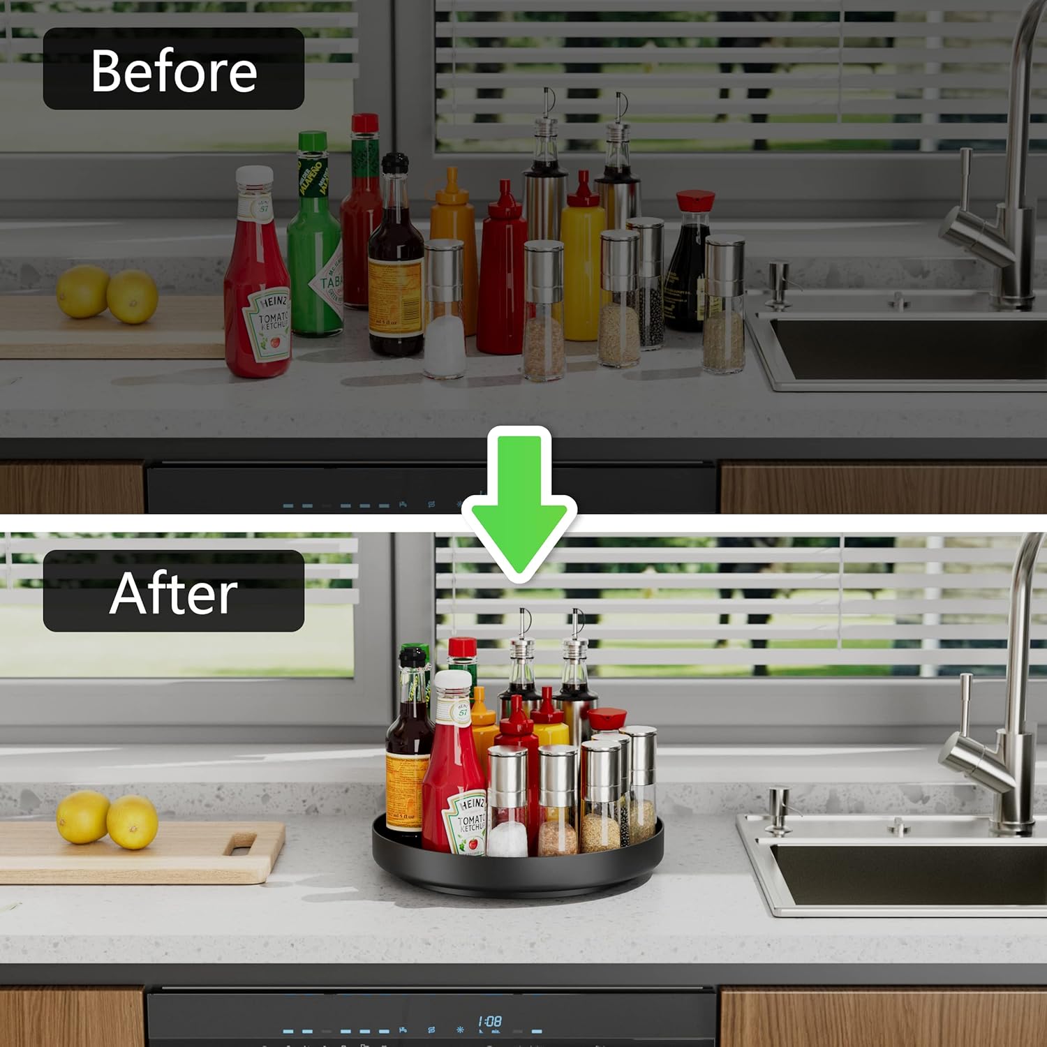 Ovicar Lazy Susan Turntable Organizer - 11 inch Rotating Spice Rack Metal Lazy Susan for Cabinet Pantry Kitchen Countertop Bathroom Refrigerator Table Storage, Black