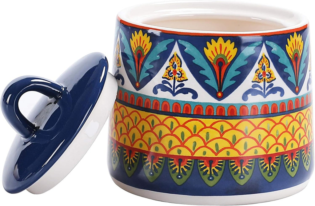 Bico Havana Ceramic Sugar and Creamer Set, Sugar Bowl with Lid, Cute Container for Coffee Bar, Kitchen Countertop Accessories, Microwave and Dishwasher Safe