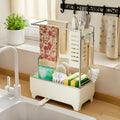 MOUKABAL Sponge Holder for Kitchen Sink, 2-Tier Sink Caddy Organizer with Drain Holes and Hooks, Holds Dishcloth, Sponge & Brushes, Kitchen Countertop Storage for New Home Essentials White