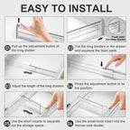 HiYZ Expandable Drawer Dividers with Inserts - 2.36'' High Adjustable Drawer Organizers Separators for Kitchen, Bedroom, Dresser, Office, 8 Long Dividers(12.6-22.8'') with 16 Inserts(3.9-7.1'')-Clear
