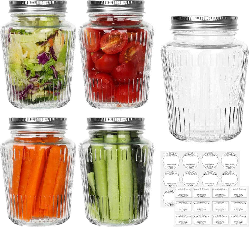 Cehomi Glass Mason Jars with Lids - 16 oz Vintage Canning Jars, Pickling Jars for Jelly, Jam, Honey, Pickles, Spice, Essential Preserver for Home Storage and Gifting 4 Pack