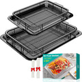 Air Fryer Basket, OPENICE 2 Set Air Fryer Pan and Crisper Tray for Oven, Non-stick Oven Air Fryer Basket for Baking and Crispy Foods - Black