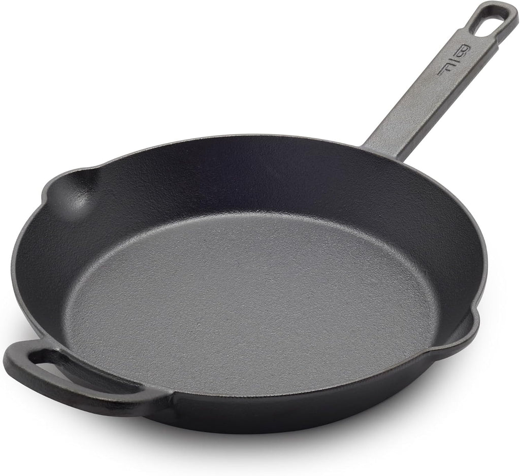 GreenPan x Bobby Flay 10” Cast Iron Pre-Seasoned Skillet with Helper Handle, Professional Grade Heavy Duty, Induction, Pour Spouts, Versatile Stovetop, Oven, BBQ Grill Fire, Indoor/Outdoor Use, Black