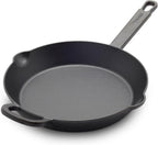 GreenPan x Bobby Flay 10” Cast Iron Pre-Seasoned Skillet with Helper Handle, Professional Grade Heavy Duty, Induction, Pour Spouts, Versatile Stovetop, Oven, BBQ Grill Fire, Indoor/Outdoor Use, Black