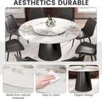 Montary 59" Modern Artificial Marble Round Dining Table with Black Carbon Steel Base & 31.5" White Sintered Stone Turntable, Dining Room Table with Lazy Susan for 6-8 (Only Table)