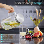 1 Gallon Glass Pitcher with Lid and Spout, Bivvclaz Glass Water Pitcher for Fridge, Glass Carafe for Hot/Cold Water, Iced Tea Pitcher, Large Jug for Coffee, Juice and Homemade Beverage