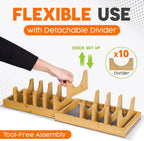 [Adjustable] Bamboo Pots and Pans Organizer under Cabinet, Expandable Bakeware & Cutting Board Organizers with Diatomaceous Earth Base & 10 PCS Adjustable Dividers, Tray Organizer for Kitchen Storage