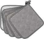 100% Cotton Kitchen Everyday Basic Terry Pot Holder Heat Resistant Coaster Potholder for Cooking and Baking Set of 5 Grey