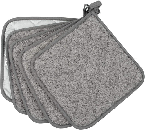 100% Cotton Kitchen Everyday Basic Terry Pot Holder Heat Resistant Coaster Potholder for Cooking and Baking Set of 5 Grey