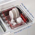 JASIWAY Dish Drying Rack in Sink, Red Dish Dryer Racks Over Sink, Dishes Drainers for Kitchen Sink, Stainless Steel Plates Drying Rack with Utensil Holder & Cups Holder