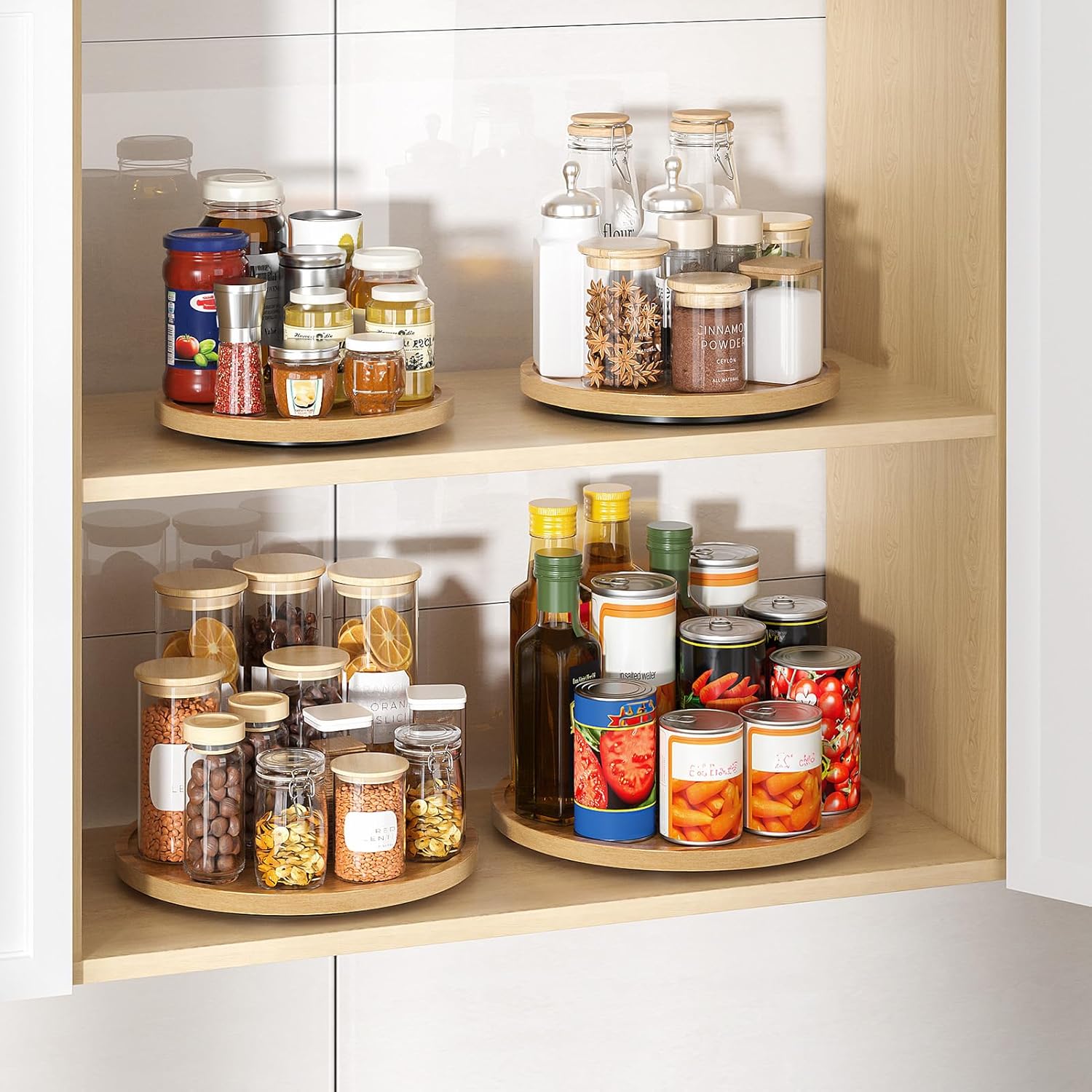 LAMU 11'' Acacia Wood Lazy Susan Organizer for Table Top, Lazy Susan Turntable for Cabinet, Kitchen, Countertop, Pantry Organization