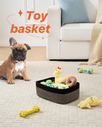 Small Woven Basket, 12 x 8 x 4.5 Inches, Storage Basket for Organizing, Cute Small Rope Shelf Closet Cube Storage Bins Baskets for Shelves, Dog Toy Gift Baskets Empty, 3 Pack Black & Brown