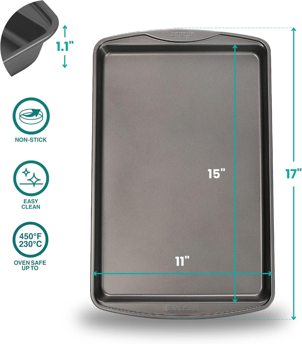 Baker's Secret Nonstick Cookie Sheets 15in baking area, Baking Trays for Oven Premium Food-Grade Coating, Non-stick Cookie Sheets, Baking Accessories - The Classic Collection (2x Medium 15" x 11")